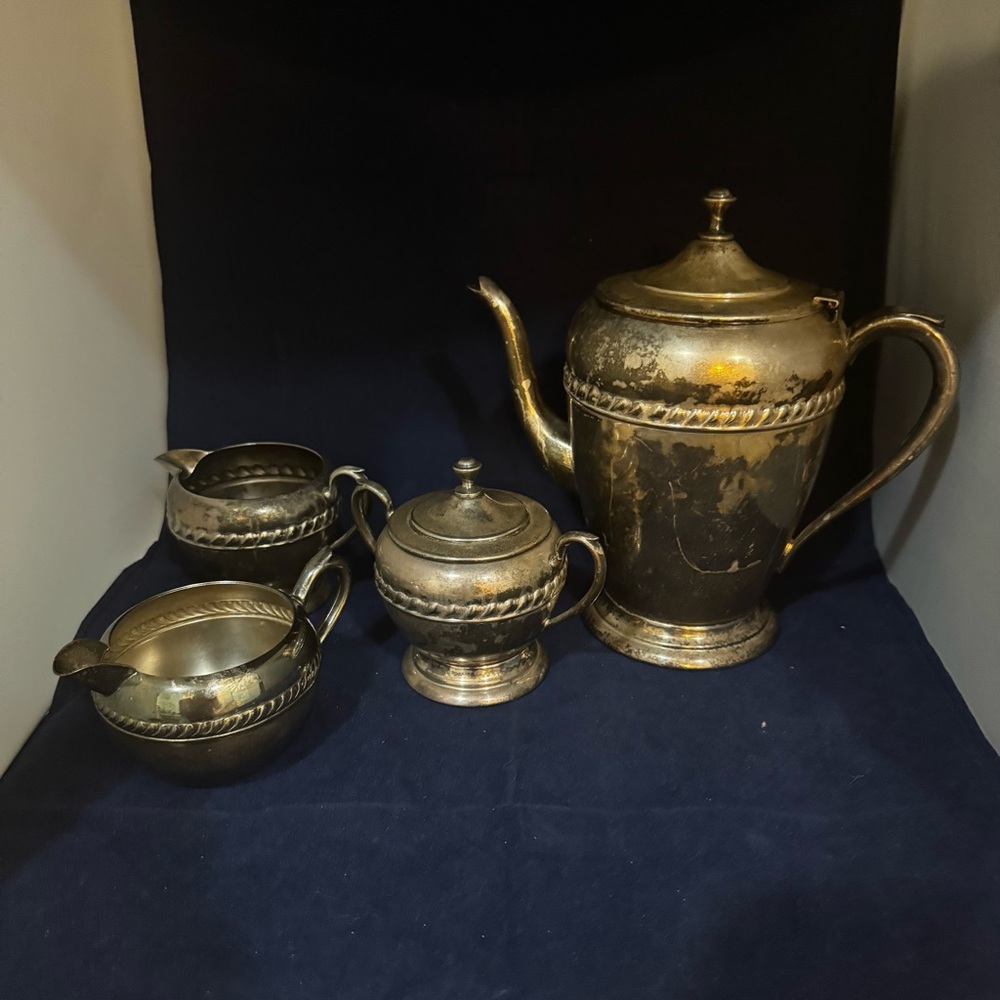 Vintage silver plated over copper 4-piece tea/ coffee set